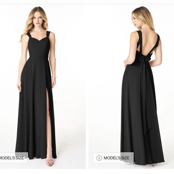 Azazie Black Julie Chiffon A-Line Bow Dress Size A6 - Picture 9 of 9